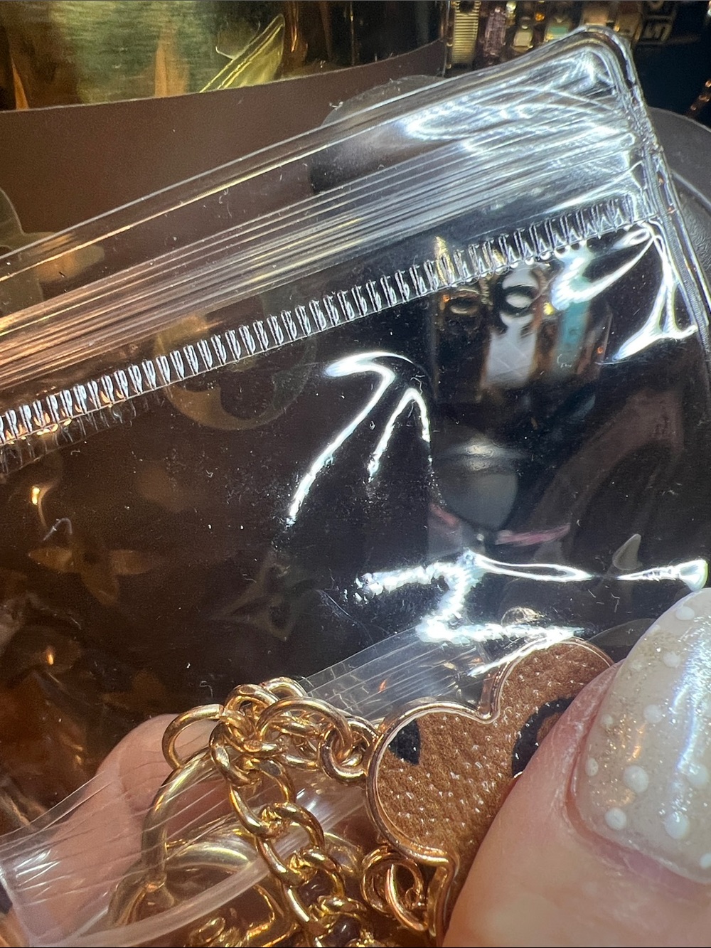 Gold Chain Wristlet Keychain with Brown Leather Accent